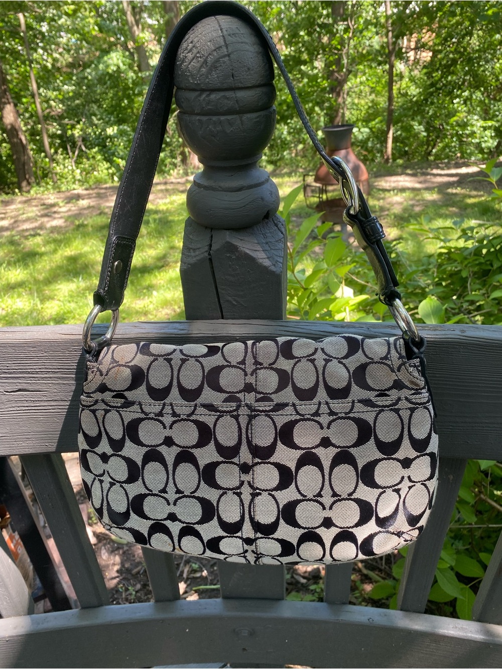 Coach Black and Gray Signature Canvas Soho Shoulder Bag with Buckle - Picture 2 of 10